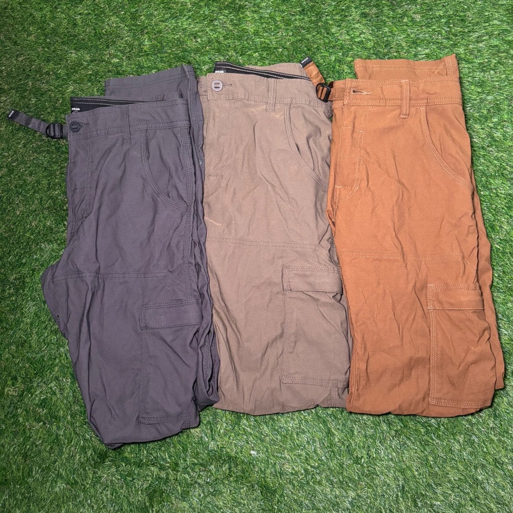 Lot of 3 Prana Zion Slim Fit Cargo Hiking Pants Mens 32x34 Grey Tan Brown